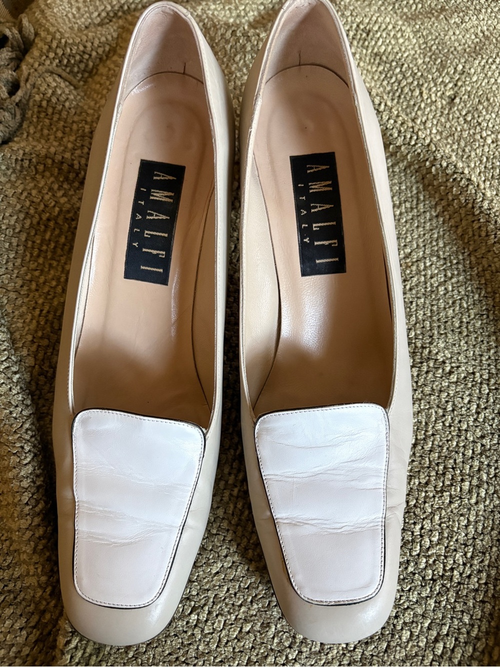 Women's Cream Leather Square-Toe Loafers